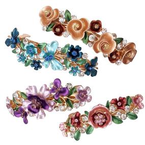 img 4 attached to 4 Vibrant Vintage Floral Pattern Metal Gold Tone French Barrettes Hair Clasps for Women and Girls - Stylish Accessories