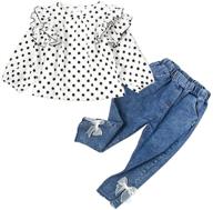 🍁 trendy fall toddler baby girl clothes: size 9m-5t long sleeve tops coat + denim pants set outfit for style & comfort logo