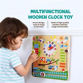 img 1 attached to 🕰️ Montessori Wooden Toy - Woody Treasures Kids Clock for 3 Year Olds - Unique Learning Toy for Toddlers to Explore Seasons, Months, Days of the Week, and Time Telling - Educational and Fun