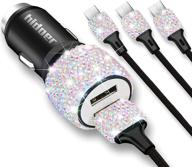 bling usb car charger 5v/2.1a multicolor crystal decor dual port fast adapter with 3.9ft nylon type c/micro usb 3-in-1 multi charging cable for iphone ipad android,interior car accessories for women logo