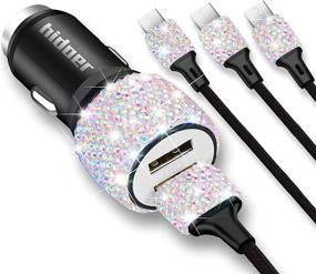 img 4 attached to Bling USB Car Charger 5V/2.1A Multicolor Crystal Decor Dual Port Fast Adapter with 3.9ft Nylon Type C/Micro USB 3-in-1 Multi Charging Cable for iPhone iPad Android,Interior Car Accessories for Women