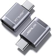 jsaux usb c to usb adapter 2-pack - type c to usb 3.0 male to female otg 🔌 adapter, compatible with macbook pro/air, imac 2021, samsung galaxy s21 s20+ s10, and more type c devices - grey logo