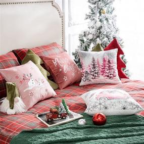 img 1 attached to 🎄 Phantoscope Set of 4 Merry Christmas Decorative Print and Embroidery Velvet Throw Pillow Covers: Snowman, Star, Snowflake, Tree Cushion Cover (Pink, 18 x 18 inches, 45 x 45 cm)