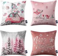 🎄 phantoscope set of 4 merry christmas decorative print and embroidery velvet throw pillow covers: snowman, star, snowflake, tree cushion cover (pink, 18 x 18 inches, 45 x 45 cm) logo