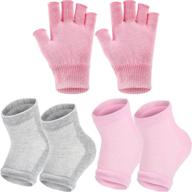 🧦 bememo 3 pairs spa moisturizing socks and gloves set with open toe gel heel socks and fingerless moisturizing gloves in pink and grey shades logo