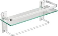 🛁 rustproof glass floating shelf with towel bar - volpone silver wall shelving, 15.7in, 1 pack логотип