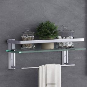 img 1 attached to 🛁 Rustproof Glass Floating Shelf with Towel Bar - VOLPONE Silver Wall Shelving, 15.7in, 1 Pack