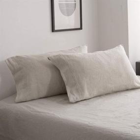 img 4 attached to 🛏️ Pack of 2 King Linens 100% French Linen Pillowcases with Embroidery - Soft Breathable Washed Solid Color Natural Flax - Linen Pillow Covers, 20'' x 30''