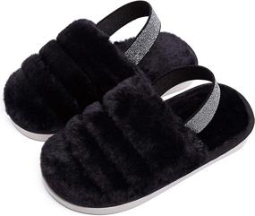 img 4 attached to 🌈 Techcity Fluffy Slippers - Rainbow Slides Boys' Shoes, Ideal for Comfort