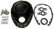 🔧 black steel timing chain cover set with timing tab - compatible/replacement for chevy small block 283-305-327-350-400 logo