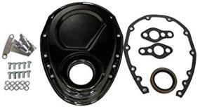 img 1 attached to 🔧 Black Steel Timing Chain Cover Set with Timing Tab - Compatible/Replacement for Chevy Small Block 283-305-327-350-400