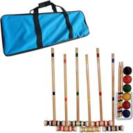 🏑 hey! play! deluxe wooden croquet set - vintage outdoor lawn game for kids or adults, 6 players - complete with carrying case логотип