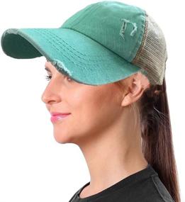 img 3 attached to 🧢 Washed Distressed Mesh Women's Criss Cross Ponytail Hat Baseball Cap – SEO-Optimized Dad Hat