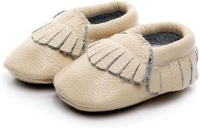 img 1 attached to 👶 Leather Baby Moccasins with Hard Sole, Tassel Accent - Perfect for Boys and Girls' Crib Shoes