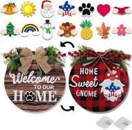 🏡 versatile double-sided rustic wood gnome wreath: 14 interchangeable seasonal icons for year-round front door decor & housewarming gifts логотип