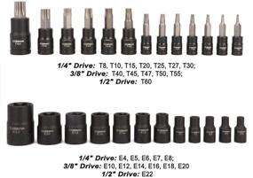 img 2 attached to 🔧 CASOMAN 25-Piece Torx Bit Socket and Female External Socket Set, 13 Star Socket Bits (T8- T60) with 12 Female E-Torx Sockets (E4-E22)