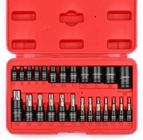 img 3 attached to 🔧 CASOMAN 25-Piece Torx Bit Socket and Female External Socket Set, 13 Star Socket Bits (T8- T60) with 12 Female E-Torx Sockets (E4-E22)