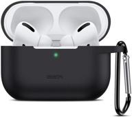 силиконовый чехол esr с карабином для airpods pro - видимый передний светодиод, амортизация ударов, тонкий и мягкий - черный. логотип