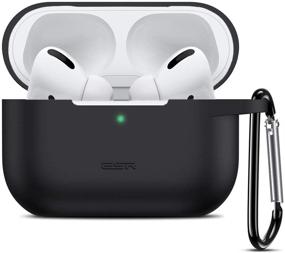 img 4 attached to Силиконовый чехол ESR с карабином для AirPods Pro - видимый передний светодиод, амортизация ударов, тонкий и мягкий - черный.