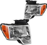 🔦 high-quality chrome & amber headlight assembly for 2009-2014 ford f-150 - passenger & driver side compatibility logo