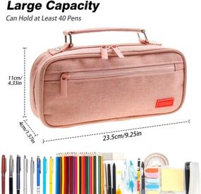 img 3 attached to Newthinking Pink Canvas Pencil Pouch - Big Capacity Pencil Case for Kids and Adults, Multiple Compartments, Double Zipper, Portable - Ideal for School Supplies & Office Organization