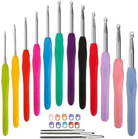 img 4 attached to 🧶 High-Quality Set of 12 Crochet Hooks - Longer & Smooth Needles - Soft Rubber Handle Grip - USA Sizes 2.25mm(B) to 8.0mm(L)