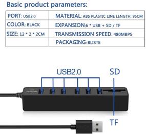 img 3 attached to USB 2.0 Hub with SD Card Reader and 6-Port USB 2.0 Hub for PC Laptop and Other Devices - High-Speed Data Transfer up to 480Mbps