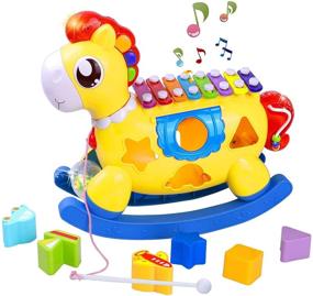 img 4 attached to 🎁 STOTOY Детские музыкальные игрушки: Милый пони новорожденный игрушка для мальчиков 12-18 месяцев - подарки на Рождество и день рождения с звуками, музыкой, светом, блоками - Игрушки для малышей 1-3 года, мальчики и девочки