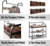 coat rack shoe bench: industrial hall tree with 3 tier shoe rack and rustic wood design - ideal entryway organizer with metal frame logo