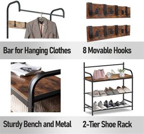 img 1 attached to Coat Rack Shoe Bench: Industrial Hall Tree with 3 Tier Shoe Rack and Rustic Wood Design - Ideal Entryway Organizer with Metal Frame