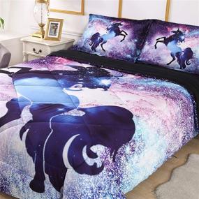 img 2 attached to 🦄 Wowelife Galaxy Unicorn Comforter Set Twin - 3D Fly Unicorn Bedding with Comforter, Sheets, and Pillow Cases - Space Unicorn Design, Twin Size