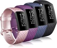 premium silicone bands for fitbit charge 4/3 - 4 pack replacement wristbands for women and men - black, blue, rose gold, purple - small size logo