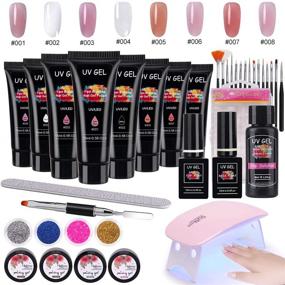 img 4 attached to 💅 Professional Poly Nail Gel Kit with 6W LED Nail Light - MYSWEETY 8PCS Nail Enhancement Builder, Top Coat, Base Coat, Slip Solution, Painting Gel & Brushes