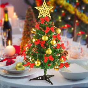 img 3 attached to 🎄 24-Inch Miniature Pine Christmas Tree with Hanging Ornaments - Tabletop Xmas Tree Decoration Décor