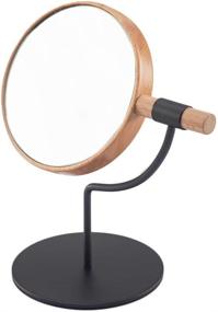 img 4 attached to 🪞 YEAKE Desk Table Mirror with Mental Stand: Small Wooden Desktop Mirror for Makeup - 3X Magnification, 360° Rotation (Black)