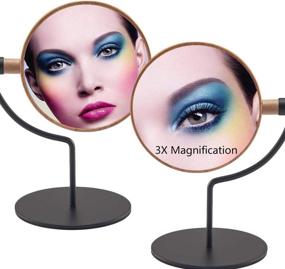 img 2 attached to 🪞 YEAKE Desk Table Mirror with Mental Stand: Small Wooden Desktop Mirror for Makeup - 3X Magnification, 360° Rotation (Black)
