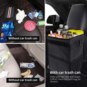 img 3 attached to 🚗 Car Trash Bag with Lid: Foldable Automotive Garbage Can for Vehicle, Waterproof & Leak-Proof, Black"