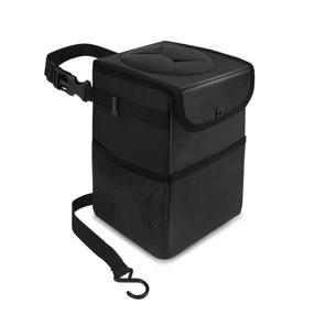 img 4 attached to 🚗 Car Trash Bag with Lid: Foldable Automotive Garbage Can for Vehicle, Waterproof & Leak-Proof, Black"