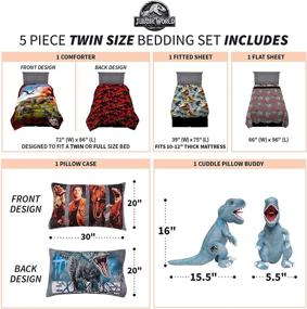 img 1 attached to 🦖 Jurassic World Twin Size Bedding Set: Super Soft Comforter, Sheets, and Cuddle Pillow by Franco Kids (5 Piece)