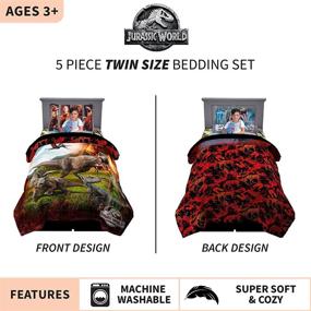 img 2 attached to 🦖 Jurassic World Twin Size Bedding Set: Super Soft Comforter, Sheets, and Cuddle Pillow by Franco Kids (5 Piece)