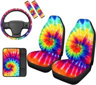 cozeyat rainbow tie dye print automobile seats protector 2pc with steering wheel cover logo