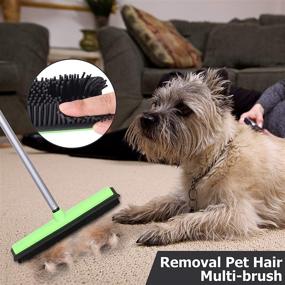 img 1 attached to Efficient Pet Hair Removal: LCF Rubber Broom Carpet Rake with Squeegee - Heavy Duty 48.82'' Bristles Sweeper for Outdoor Carpets, Perfect for Dog Hair - Green