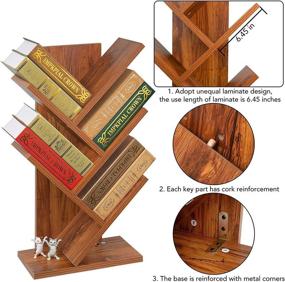 img 1 attached to 📚 HALOWAY Tree Bookshelf: 4-Tier Rustic Brown Storage Organizer for Office, Home, and School Shelf Display of Books, CDs, and Magazines