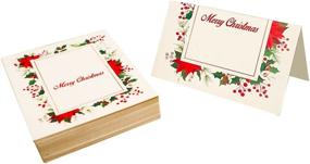 img 2 attached to 🌺 Poinsettia Merry Christmas Place Cards 50 Count | Holiday Greenery Foldable Paper Tent | Table Setting Name Card | Winter Blank Escort Seating | Placement Display Tags for Guest Dinner Tables | Party Decoration