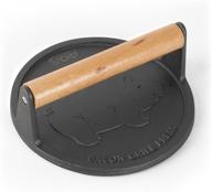 🔥 enhance your grilling experience with the commercial chef 7-inch pre-seasoned cast iron press featuring easy grip wooden handle and grill marks - perfect round grilling accessory! logo