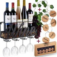 wall mounted wine rack - bottle and glass organizer - cork storage - red, white, and champagne shelf - includes 6 cork wine charms - home and kitchen decor - created by anna stay, wine logo
