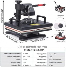 img 3 attached to 🔥 5 in 1 Heat Press Machine, 12 X 15 Inch Digital Multifunctional Sublimation Combo 360 Degree Swing Away Heat Transfer Machine for T-Shirts, Hats, Mugs, Plates, Caps, and Sports Bottles - TINGCOO