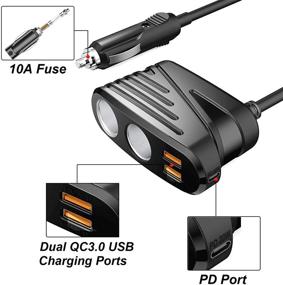 img 2 attached to 🚗 iMESTOU Quick Charge USB A & USB C 20W Cigarette Lighter Splitter - Ultimate 2-Socket DC Power Car Charger with 3 USB Ports for Cellphones/GPS/Dash Cam - 120W QC3.0 Outlets Charging