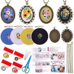 img 4 attached to 🧵 Shynek Embroidery Pendant Kit for Beginners: Cross Stitch Starter with Patterns, Trays, Clothes & Hoops