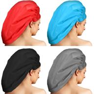 🚿 set of 4 jumbo shower caps for extra large dreadlocks, braids, and long hair - waterproof bath hats for women and girls - oversized spa caps in black, grey, blue, and red logo